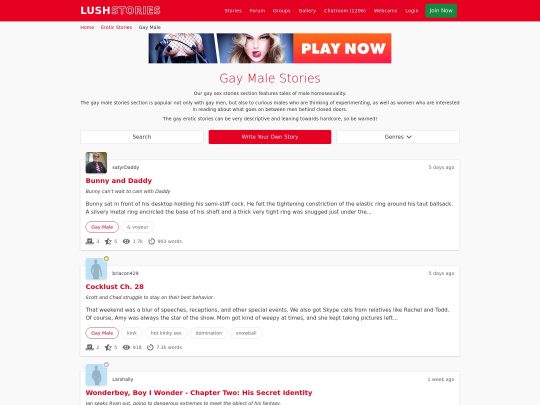 Lush Stories Gay review, a site that is one of many popular Gay Sex Stories