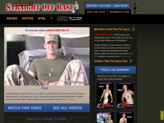 مراجعة StraightOffBase، وهو موقع يعد واحدًا من العديد من المواقع الإباحية العسكرية للمثليين الشهيرة