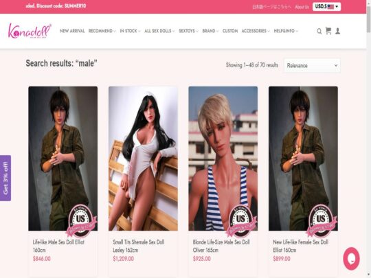 Kanadoll Male review, a site that is one of many popular Male Sex Doll Shops