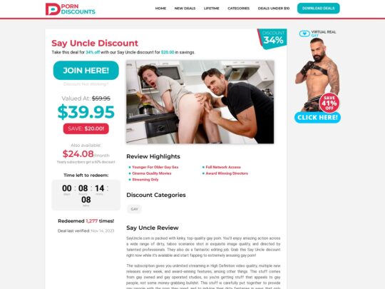 Looking for the best gay porn discounts. Get your hands on this great gay pay site Say Uncle and a reduced cost.