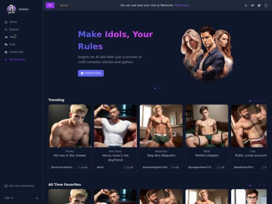 GetIdol Gay Review, eine Website, die eine von vielen beliebten Gay AI-Pornoseiten ist