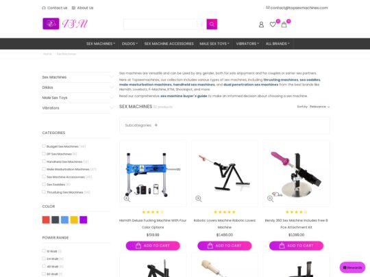 Top Sex Machines je trgovina s seks igračami, namenjena zagotavljanju kakovostnih inovativnih seks igrač in seks strojev.
