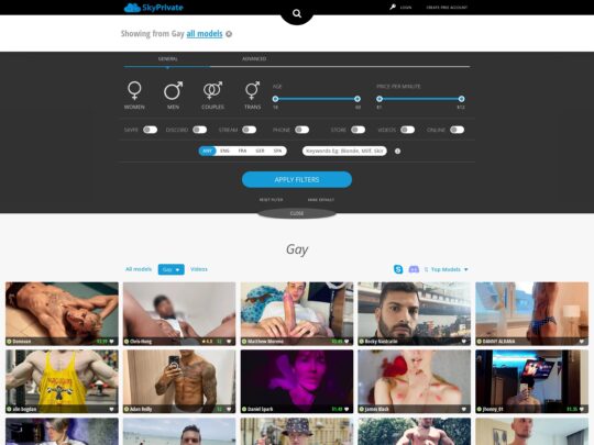 SkyPrivate Gay un site de camere unde poți plăti pentru a avea sesiuni 1 la 1 cu modele de camere, pe Discord și Skype.