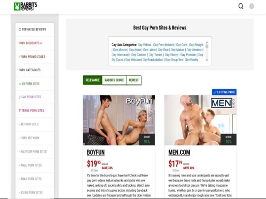 RabbitsReviews a gay a review site that has reviewed over a variety of 300 different gay porn sites.