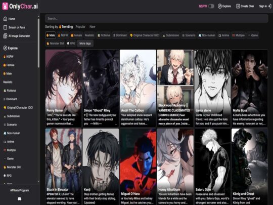 OnlyChar a great AI platform to have enhanced intimate conversations with a variety of different virtual AI boyfriends.