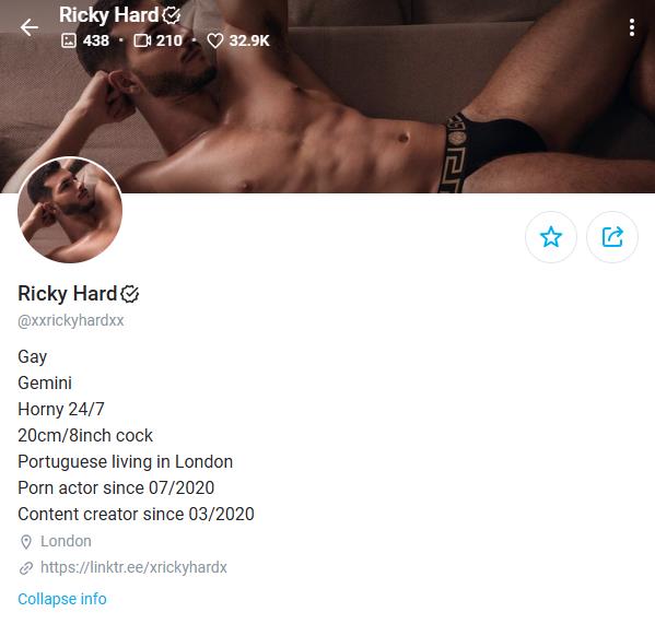 Ricky Hard the onlyfans star and porn actor who is Portuguese and has a massive cock.